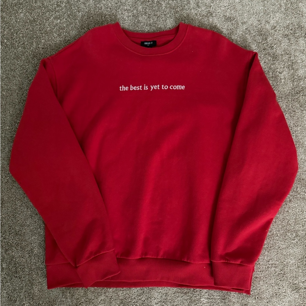 Forever 21 Red Crewneck Sweater Vibrant Cotton Blend